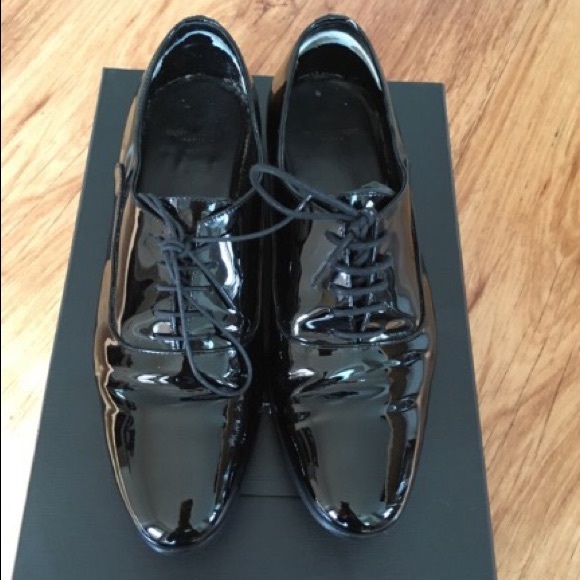 YSL Saint Laurent SLP Derby Black Patent Flat 35.5 - Picture 2 of 5